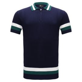 Heritage Stripe Knit Polo NAVY BAROCCO at Barocco