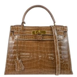 Hermes 1991 Brown Niloticus Crocodile Kelly 28 Sellier 2way Shoulder AMORE Vintage Tokyo at Amore