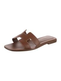 Hermes Box Calfskin Oran Sandals 39 Gold 1233317 FASHIONPHILE at Fashionphile