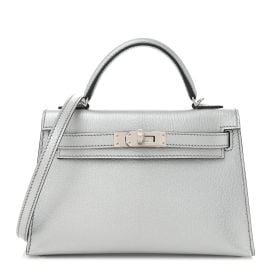 Hermes Metallic Chevre Chamkilight Mini Kelly Sellier 20 Argent 1676332 FASHIONPHILE at Fashionphile