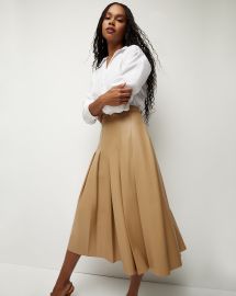 Herson Pleated Vegan Leather Midi Skirt at Veronica Beard