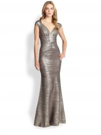 Herve Leger - Metallic Flared Bandage Gown at Saks Fifth Avenue