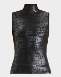 Herve Leger Clarice Mock-Neck Croc-Embossed Sleeveless Top at Neiman Marcus