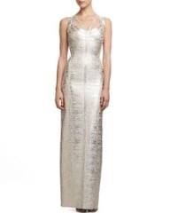 Herve Leger Corozo Metallic Strappy Bandage Gown at Neiman Marcus