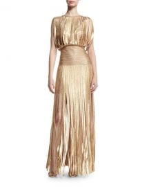 Herve Leger Sleeveless Metallic Fringe Gown  Gold Champagne at Neiman Marcus