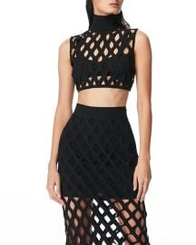 Herve Leger Turtleneck Fishnet Bandage Crop Top at Neiman Marcus