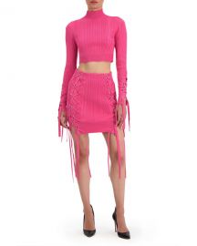 Herve Leger Variegated-Rib Lace-Up Crop Top at Neiman Marcus