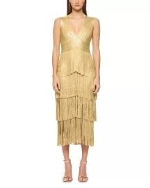 Herveacute Leacuteger Foiled Bandage Fringe Midi Dress Bloomingdales at Bloomingdales