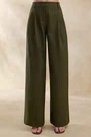 Hesper | Olive Pinstripe Wide-Leg Tailored Trouser at Club L London