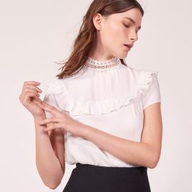 High Collar Lace Top white at Sandro