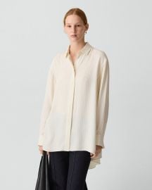 High-Low Flounce Shirt in Washed Stripe Button-Up Shirt at Theory