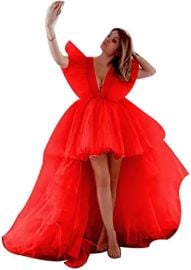 High Low Tulle Prom Dresses Deep V-Neck for Women Formal Ball Gown Puffy Tiered Cocktail Party Dress at  Womens Clothing store at Amazon