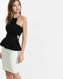 High Neck Cutout Peplum Top at Express