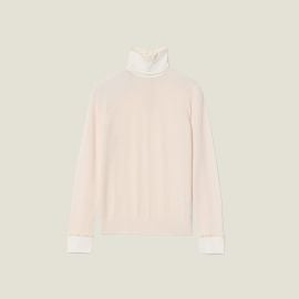 High-Neck Sweater with Pleated Silk by Sandro at Sandro