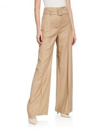 High-Waist Sleek Flannel Belted Pants at Neiman Marcus