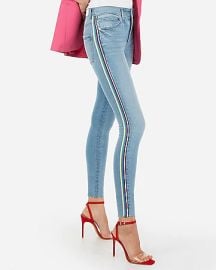 High Waisted Denim Perfect Side Stripe Ankle Leggings at Express