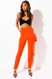 High Waisted Feather Trim Trousers by Akira Label at Shop Akira