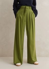 High-Waisted Multi Pleat Pant Belt MEEM Bright Olive Moulin at Me and Em