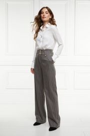 High Waisted Straight Trouser Soft Grey Pinstripe Holland Cooper US at Holland Cooper