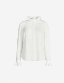 High-neck frilled-trim crepe shirt at Selfridges