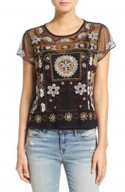 Hinge Embroidered Mesh Short Sleeve Top at Nordstrom