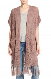 Hinge Open Knit Fringe Long Cardigan at Nordstrom