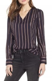 Hinge Twill  amp  Lace Stripe V-Neck Top   Nordstrom at Nordstrom