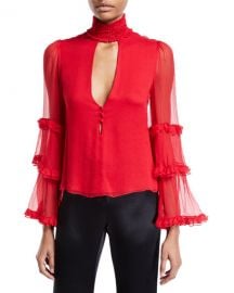 Hiro High-Neck Ruffle Keyhole Top at Bergdorf Goodman