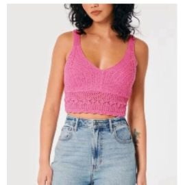 Hollister Tops Hollister Bright Pink Crochet Cropped Knit Tank Top M Poshmark at Poshmark