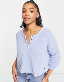 Hollister henley long sleeve top in light blue at ASOS