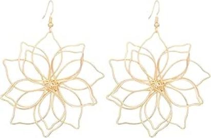 Hollow Metal Flower Earrings for Women Big Flower Drop Earrings Exaggerate Gold Floral Earrings Geometry Silver Flower Statement Earrings Birthday Jewelry for Women at Amazon
