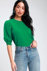 Honey Punch Glenna Green Puff Sleeve Sweater Top at Lulus