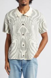 Honor the Gift Dazed Jacquard Short Sleeve Cotton Knit Button Up Shirt in Bone at Nordstrom