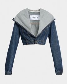 Hooded Cropped Denim Jacket at Neiman Marcus