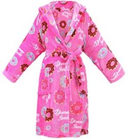 Hooded Flannel Fleece Short Bath Robe with Side Pockets at Amazon