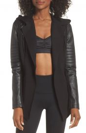 Hooded Moto Blazer with Faux Leather Sleeves at Nordstrom