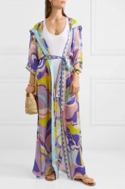 Hooded printed silk-georgette robe at Net a Porter