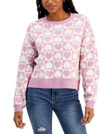 Hooked Up by IOT Juniors Heart-Print Ribbed-Edge Sweatshirt Reviews - Sweaters - Juniors - Macys at Macys