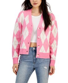 Hooked Up by IOT Juniors Metallic Argyle V-Neck Cardigan - Macys at Macys