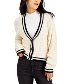 Hooked Up by IOT Juniors Varsity Cable-Knit Cardigan  Reviews - Sweaters - Juniors - Macys at Macys