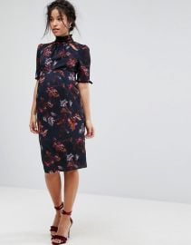 Hope & Ivy Maternity Floral Printed Dress With Velvet Trims at Asos