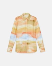 Horizon Print Silk Twill Button Blouse Lafayette 148 New York at Lafayette 148 New York