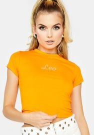 Horoscopez Rhinestone Leo Cropped Baby Tee - Orange Dolls Kill at Dolls Kill