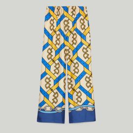 Horsebit strap print silk pant in ivory US at Gucci