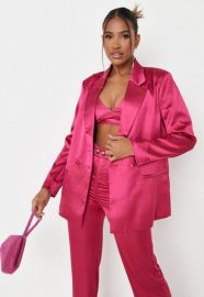 Hot Pink Co Ord Double Breasted Satin Blazer at Missguided