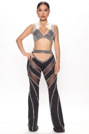 Hot Tonight Rhinestone Pant Set 335 - Black Fashion Nova Matching Sets Fashion Nova at Fashion Nova