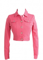 Hot pink denim jacket at Delias at Delias