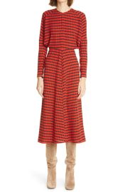 Houndstooth Crepe Long Sleeve Midi Dress at Nordstrom