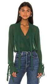 House Of Harlow 1960 X Revolve Joli Tie Cuff Blouse In Forest Green at Revolve