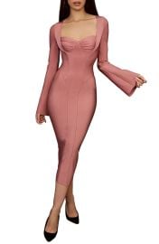 House of CB Long Sleeve Body Con Midi Dress in Rose at Nordstrom